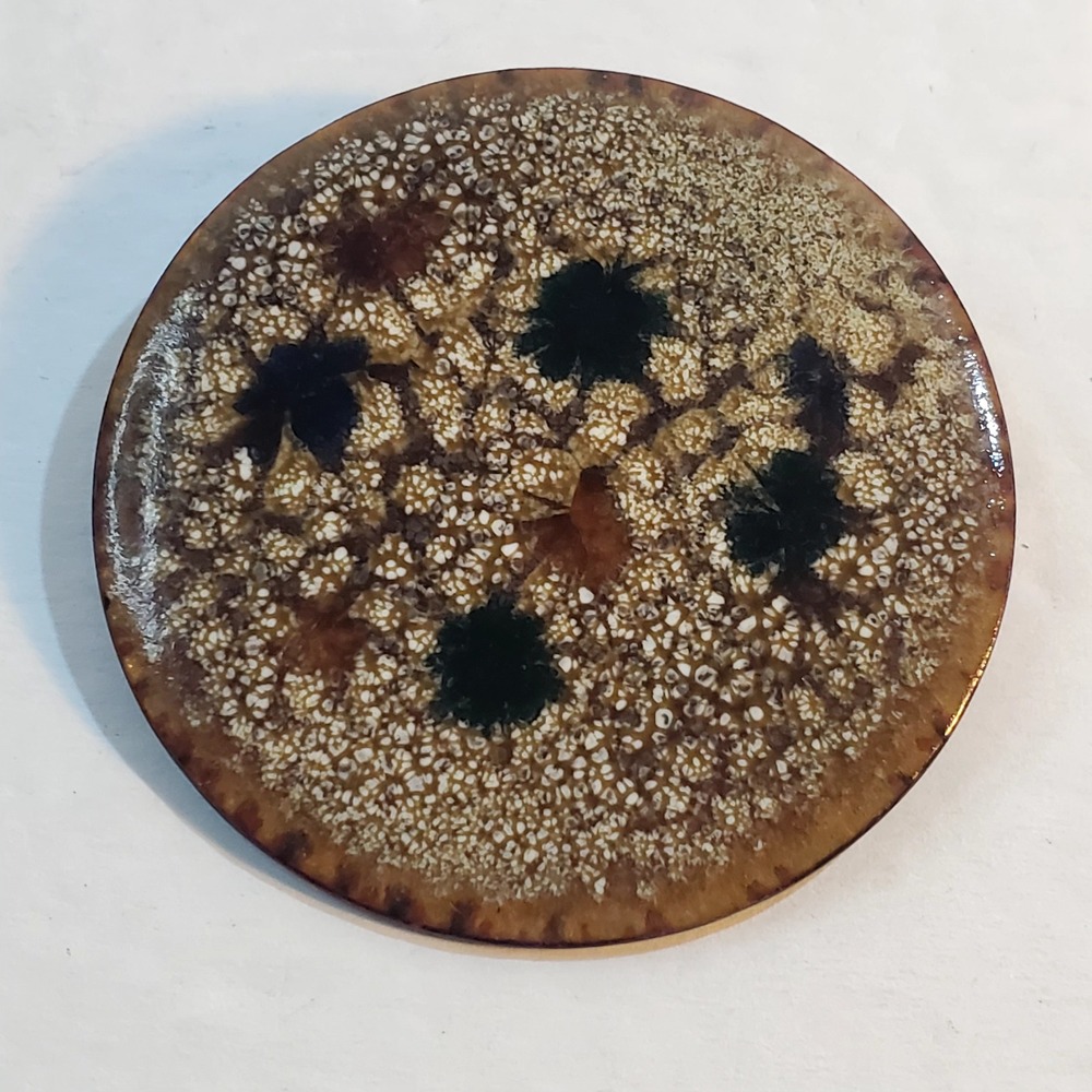 Vintage Mid Century Abstract Modernist Round Enamel on Metal Brooch Pin